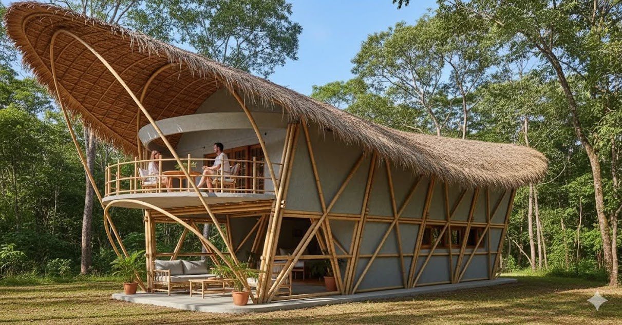 Render casa de bambú
